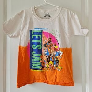 XS Space Jam T-Shirt White Orange Basketball Looney Tunes Retro Lebron James NBA